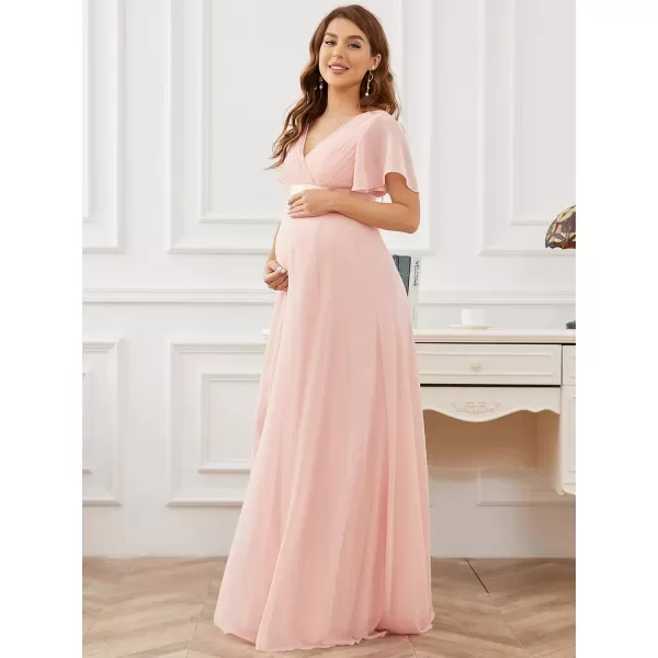 EverPretty Women Chiffon VNeck Maternity Party Dresses for Baby Shower with Sleeves 20795EYPink