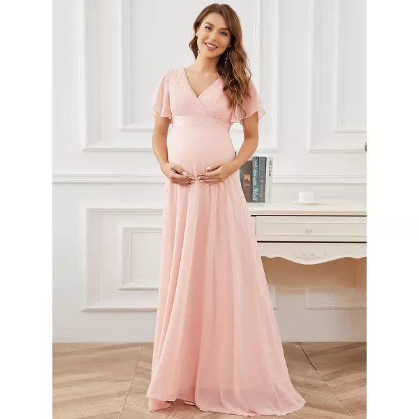 EverPretty Women Chiffon VNeck Maternity Party Dresses for Baby Shower with Sleeves 20795EYPink