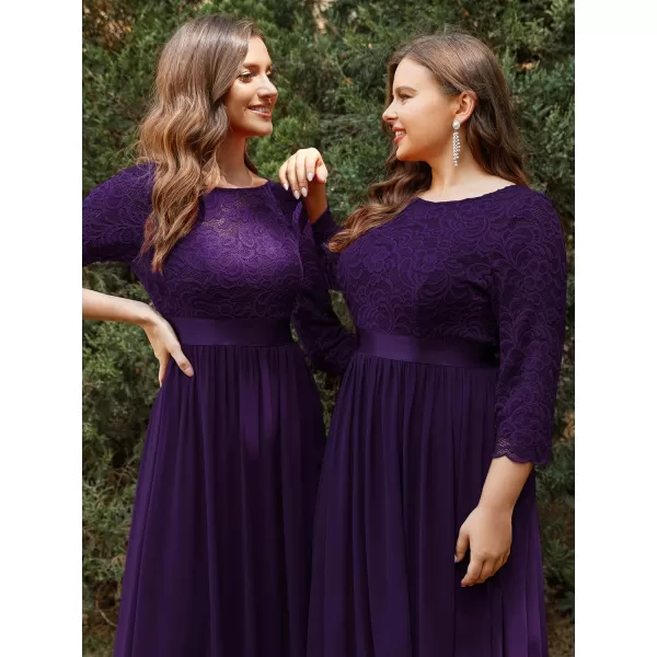 EverPretty Women Elegant 34 Sleeve Empire Waist Maxi Bridesmaid Dresses 07412Dark Purple