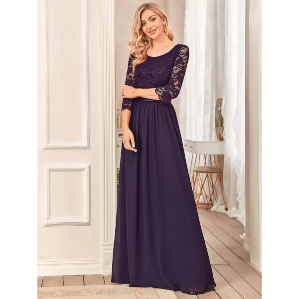 EverPretty Women Elegant 34 Sleeve Empire Waist Maxi Bridesmaid Dresses 07412Dark Purple