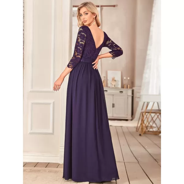 EverPretty Women Elegant 34 Sleeve Empire Waist Maxi Bridesmaid Dresses 07412Dark Purple