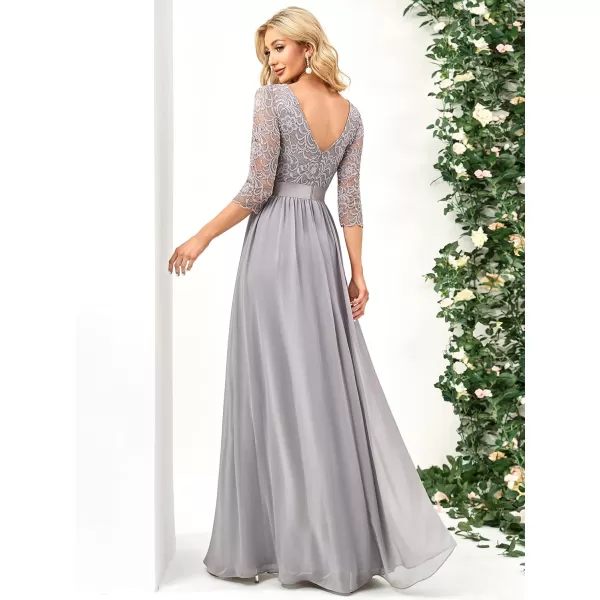 EverPretty Women Elegant 34 Sleeve Empire Waist Maxi Bridesmaid Dresses 07412Grey