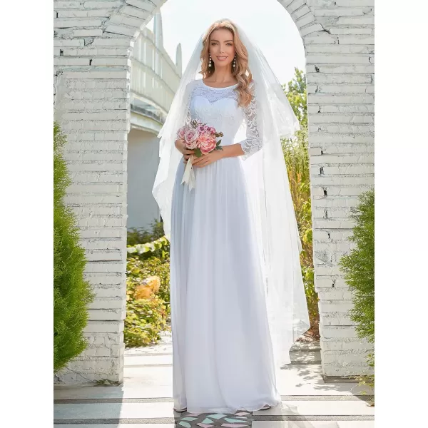 EverPretty Women Elegant 34 Sleeve Empire Waist Maxi Bridesmaid Dresses 07412White