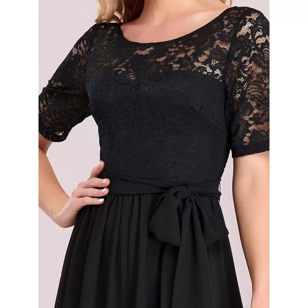 EverPretty Women Lace Illusion Short Sleeve Chiffon Wedding Party Dress 07624Black