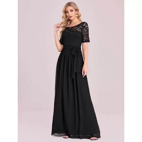 EverPretty Women Lace Illusion Short Sleeve Chiffon Wedding Party Dress 07624Black