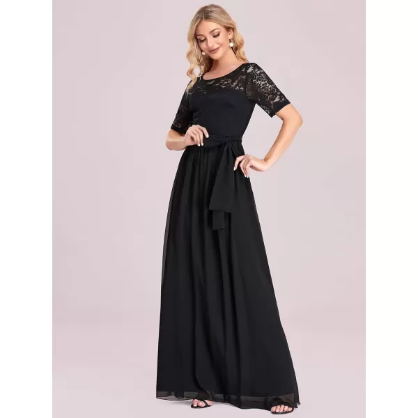 EverPretty Women Lace Illusion Short Sleeve Chiffon Wedding Party Dress 07624Black