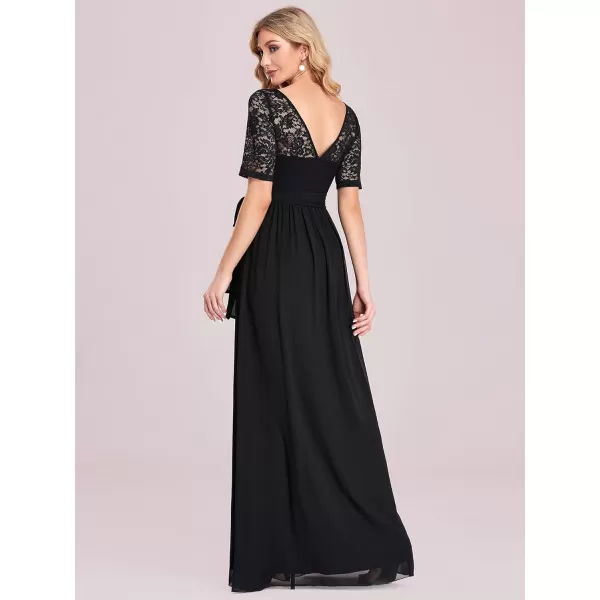 EverPretty Women Lace Illusion Short Sleeve Chiffon Wedding Party Dress 07624Black