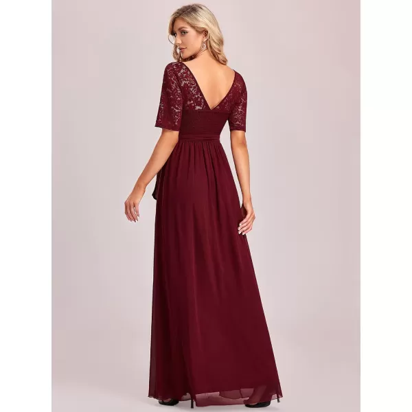 EverPretty Women Lace Illusion Short Sleeve Chiffon Wedding Party Dress 07624Burgundy