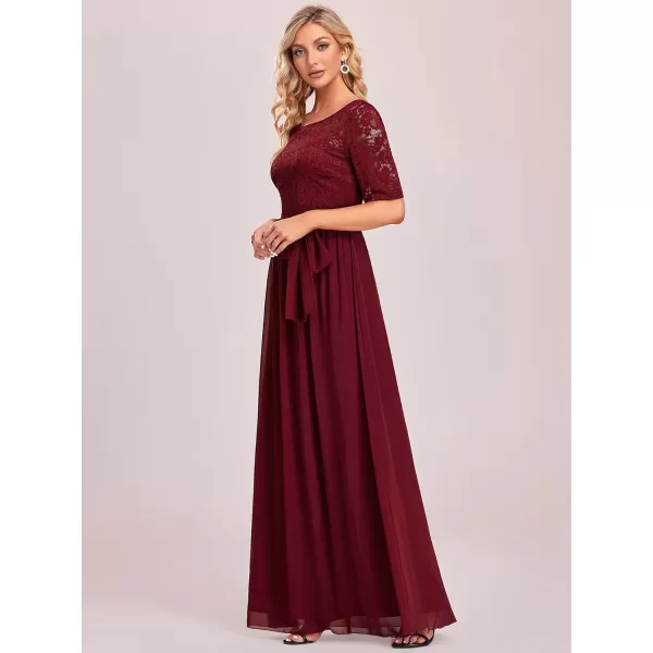 EverPretty Women Lace Illusion Short Sleeve Chiffon Wedding Party Dress 07624Burgundy