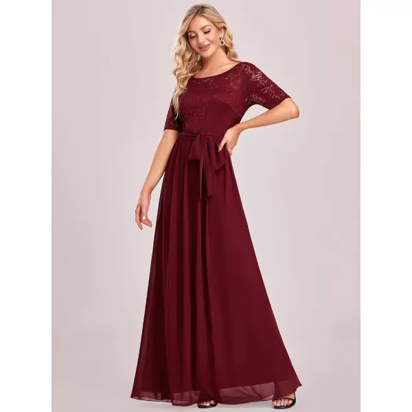 EverPretty Women Lace Illusion Short Sleeve Chiffon Wedding Party Dress 07624Burgundy