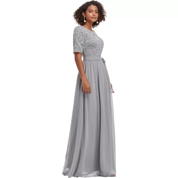 EverPretty Women Lace Illusion Short Sleeve Chiffon Wedding Party Dress 07624Gray