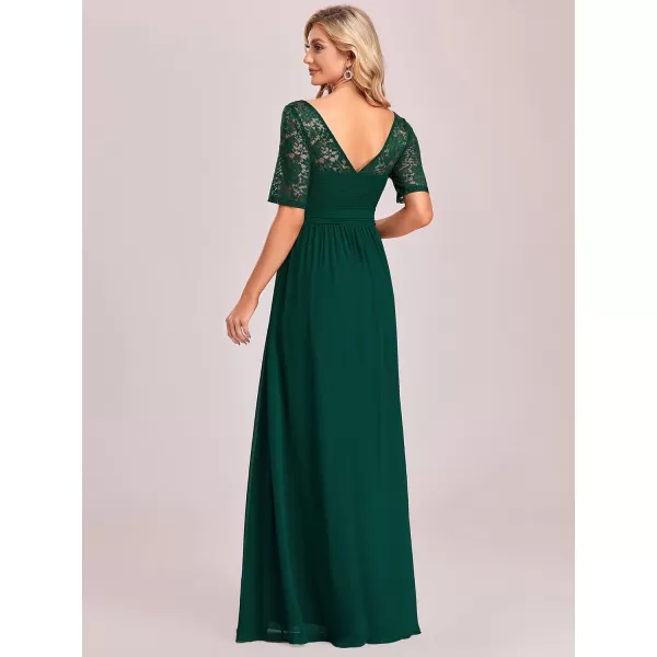 EverPretty Women Lace Illusion Short Sleeve Chiffon Wedding Party Dress 07624Green