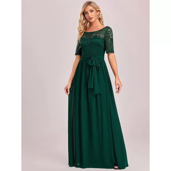 EverPretty Women Lace Illusion Short Sleeve Chiffon Wedding Party Dress 07624Green