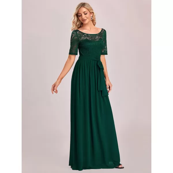 EverPretty Women Lace Illusion Short Sleeve Chiffon Wedding Party Dress 07624Green