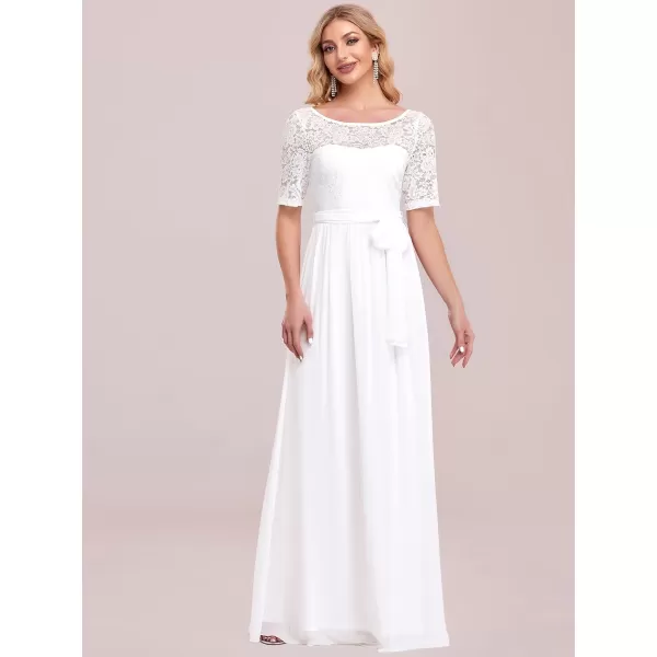 EverPretty Women Lace Illusion Short Sleeve Chiffon Wedding Party Dress 07624White