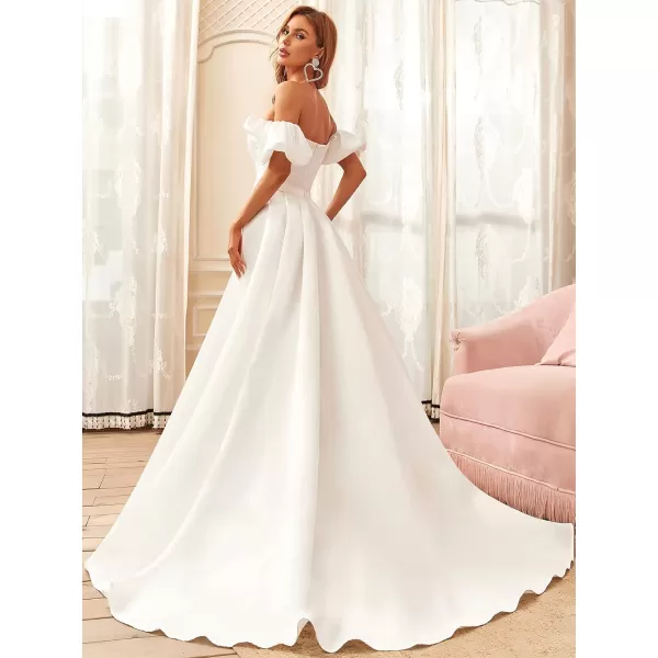 EverPretty Women Off The Shoulder Short Sleeve A Line Dress with Belt Wedding Dress 90360White