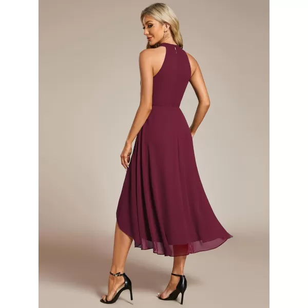 EverPretty Womens 2024 Summer Dress Sleeveless Halter Neck Pletaed High Low Chiffon Formal Dress for Evening Party 31926Burgundy