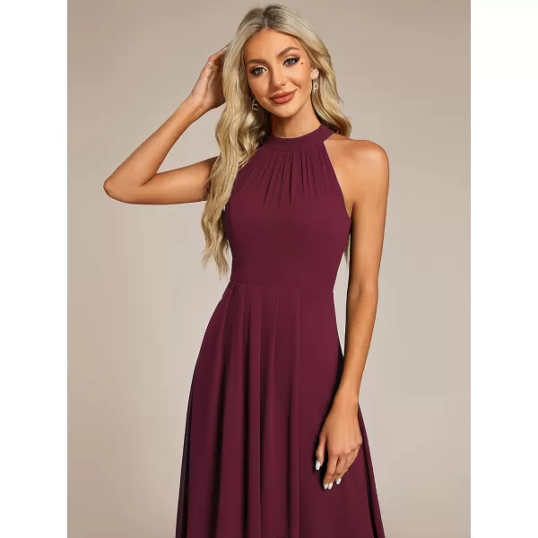 EverPretty Womens 2024 Summer Dress Sleeveless Halter Neck Pletaed High Low Chiffon Formal Dress for Evening Party 31926Burgundy