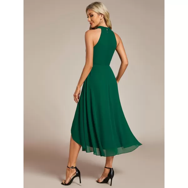 EverPretty Womens 2024 Summer Dress Sleeveless Halter Neck Pletaed High Low Chiffon Formal Dress for Evening Party 31926Dark Green