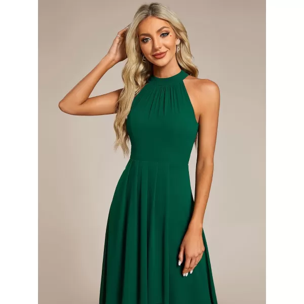 EverPretty Womens 2024 Summer Dress Sleeveless Halter Neck Pletaed High Low Chiffon Formal Dress for Evening Party 31926Dark Green