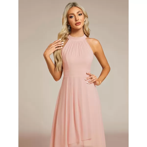 EverPretty Womens 2024 Summer Dress Sleeveless Halter Neck Pletaed High Low Chiffon Formal Dress for Evening Party 31926Pink