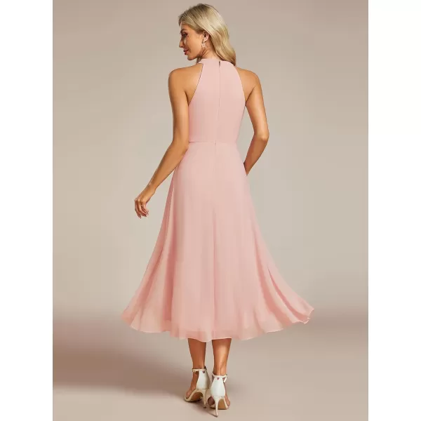 EverPretty Womens 2024 Summer Dress Sleeveless Halter Neck Pletaed High Low Chiffon Formal Dress for Evening Party 31926Pink