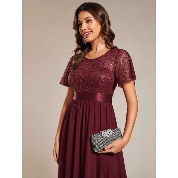 EverPretty Womens A Line Crew Neck Short Sleeve Sequin Floor Length Semi Formal Dress 02126Burgundy