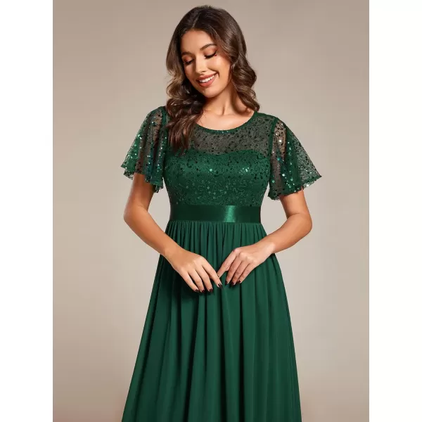 EverPretty Womens A Line Crew Neck Short Sleeve Sequin Floor Length Semi Formal Dress 02126Dark Green