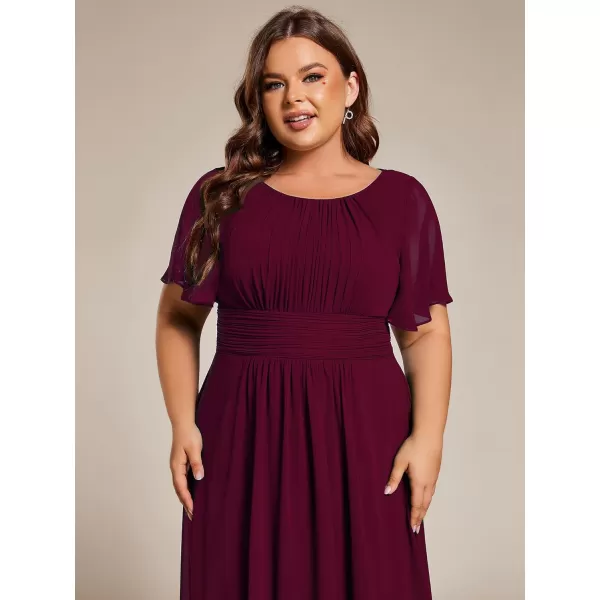 EverPretty Womens A Line Curvy Crew Neck Short Sleeves Pleated Plus Size High Low Wedding Guest Dresses 02053DABurgundy