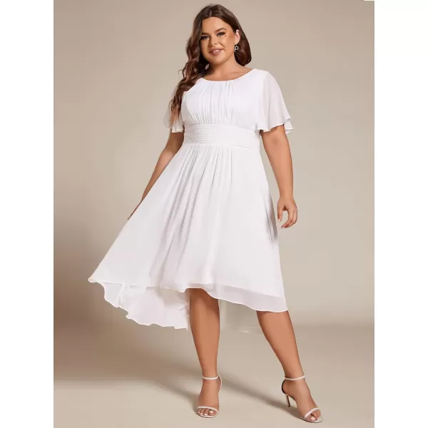 EverPretty Womens A Line Curvy Crew Neck Short Sleeves Pleated Plus Size High Low Wedding Guest Dresses 02053DAWhite