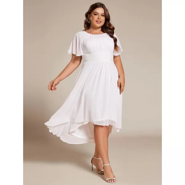 EverPretty Womens A Line Curvy Crew Neck Short Sleeves Pleated Plus Size High Low Wedding Guest Dresses 02053DAWhite