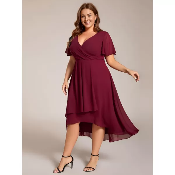 EverPretty Womens A Line Curvy Pleated Chiffon Plus Size Semi Formal DressAburgundy