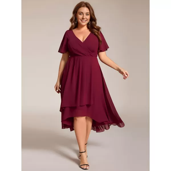 EverPretty Womens A Line Curvy Pleated Chiffon Plus Size Semi Formal DressAburgundy