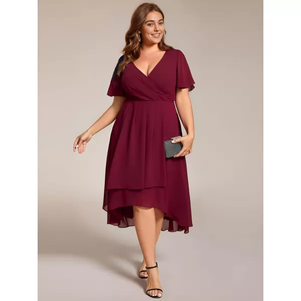 EverPretty Womens A Line Curvy Pleated Chiffon Plus Size Semi Formal DressAburgundy