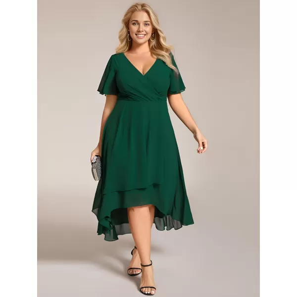 EverPretty Womens A Line Curvy Pleated Chiffon Plus Size Semi Formal DressAdark Green