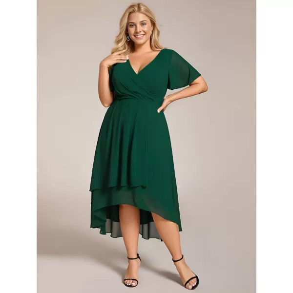 EverPretty Womens A Line Curvy Pleated Chiffon Plus Size Semi Formal DressAdark Green