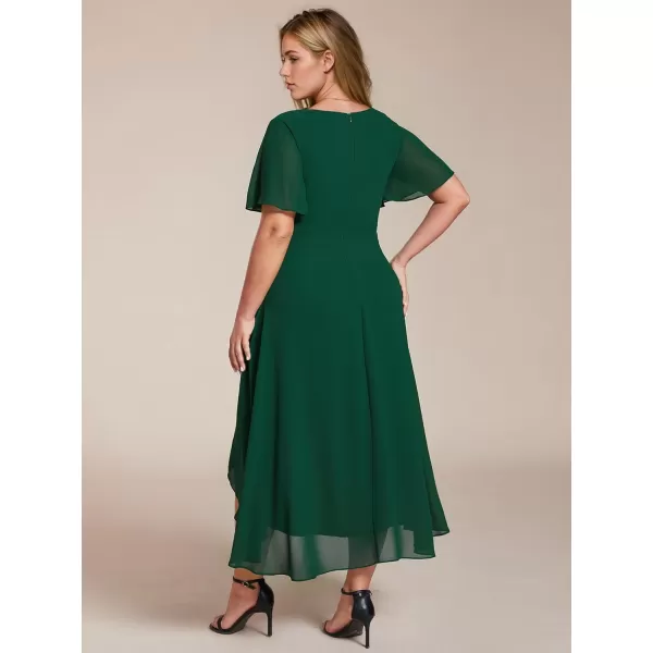 EverPretty Womens A Line Curvy Pleated Chiffon Plus Size Semi Formal DressAdark Green