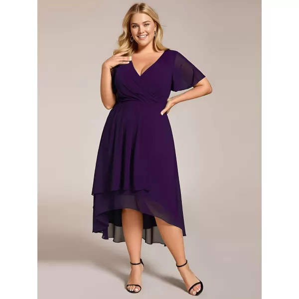 EverPretty Womens A Line Curvy Pleated Chiffon Plus Size Semi Formal DressAdeep Purple