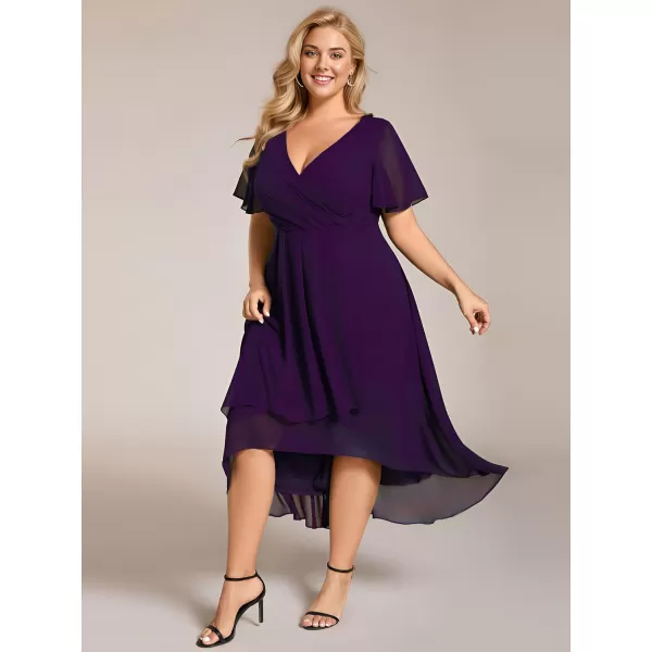 EverPretty Womens A Line Curvy Pleated Chiffon Plus Size Semi Formal DressAdeep Purple