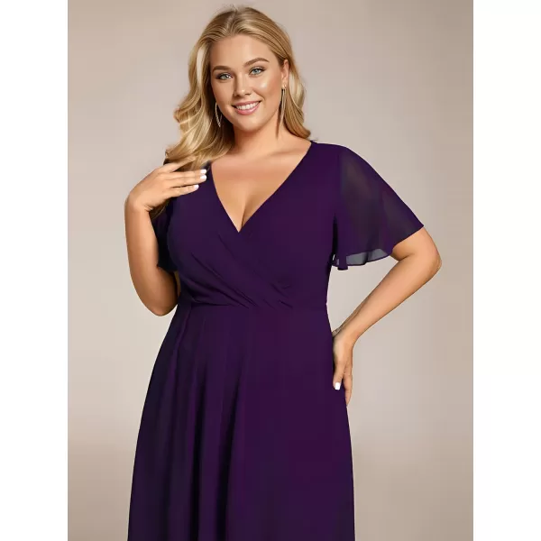 EverPretty Womens A Line Curvy Pleated Chiffon Plus Size Semi Formal DressAdeep Purple