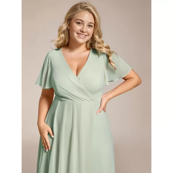 EverPretty Womens A Line Curvy Pleated Chiffon Plus Size Semi Formal DressAmint Green