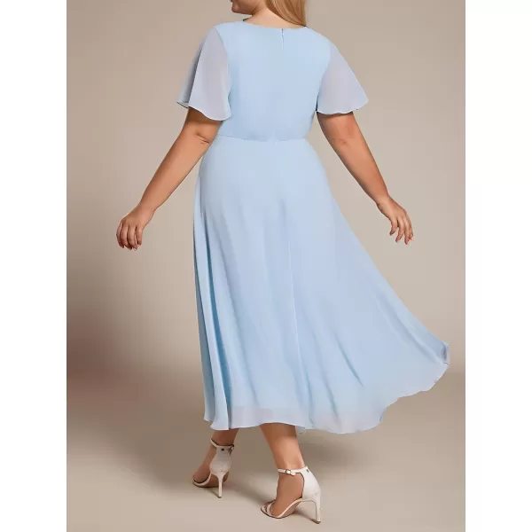 EverPretty Womens A Line Curvy Pleated Chiffon Plus Size Semi Formal DressAsky Blue