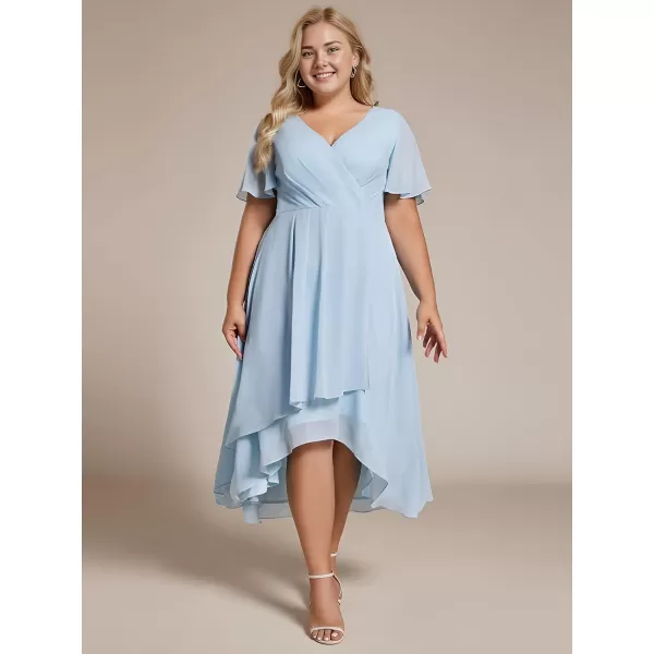 EverPretty Womens A Line Curvy Pleated Chiffon Plus Size Semi Formal DressAsky Blue