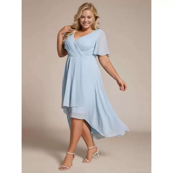 EverPretty Womens A Line Curvy Pleated Chiffon Plus Size Semi Formal DressAsky Blue