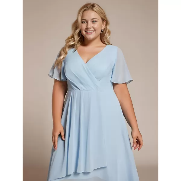 EverPretty Womens A Line Curvy Pleated Chiffon Plus Size Semi Formal DressAsky Blue