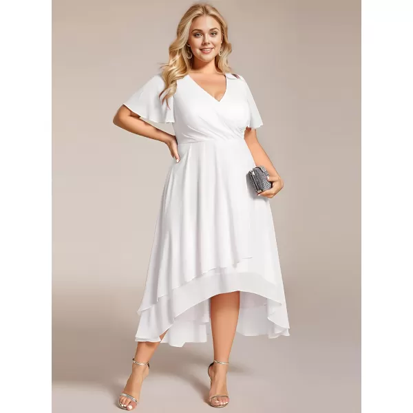 EverPretty Womens A Line Curvy Pleated Chiffon Plus Size Semi Formal DressAwhite