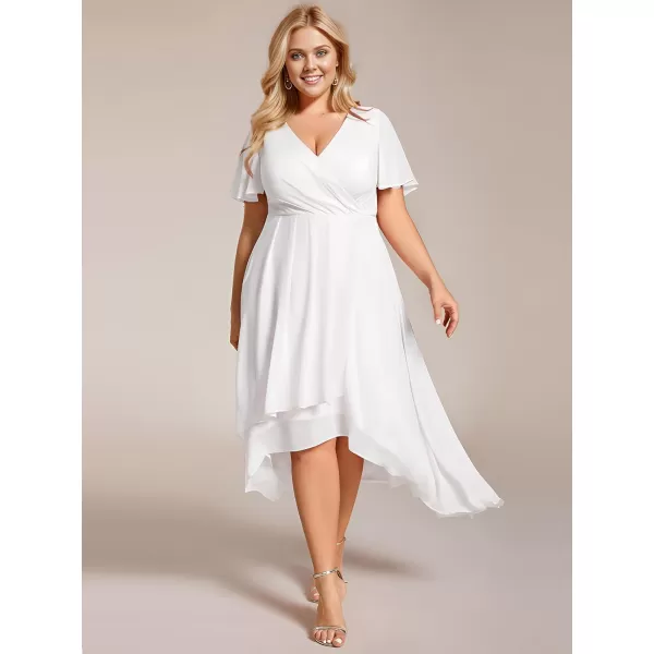 EverPretty Womens A Line Curvy Pleated Chiffon Plus Size Semi Formal DressAwhite