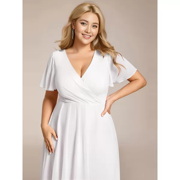 EverPretty Womens A Line Curvy Pleated Chiffon Plus Size Semi Formal DressAwhite