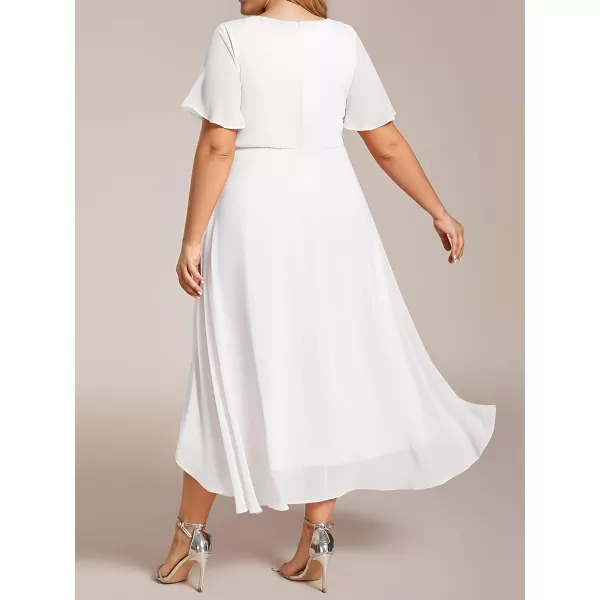 EverPretty Womens A Line Curvy Pleated Chiffon Plus Size Semi Formal DressAwhite