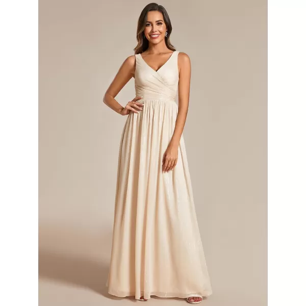 EverPretty Womens A Line Glitter Sleeveless Pleated V Neck Maxi Formal Dress 02096Champagne